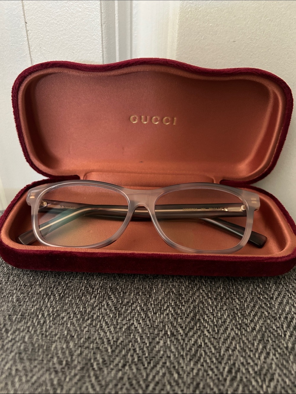 Gucci Translucent Frosted Pink Square Prescription Optical Glasses- Frame